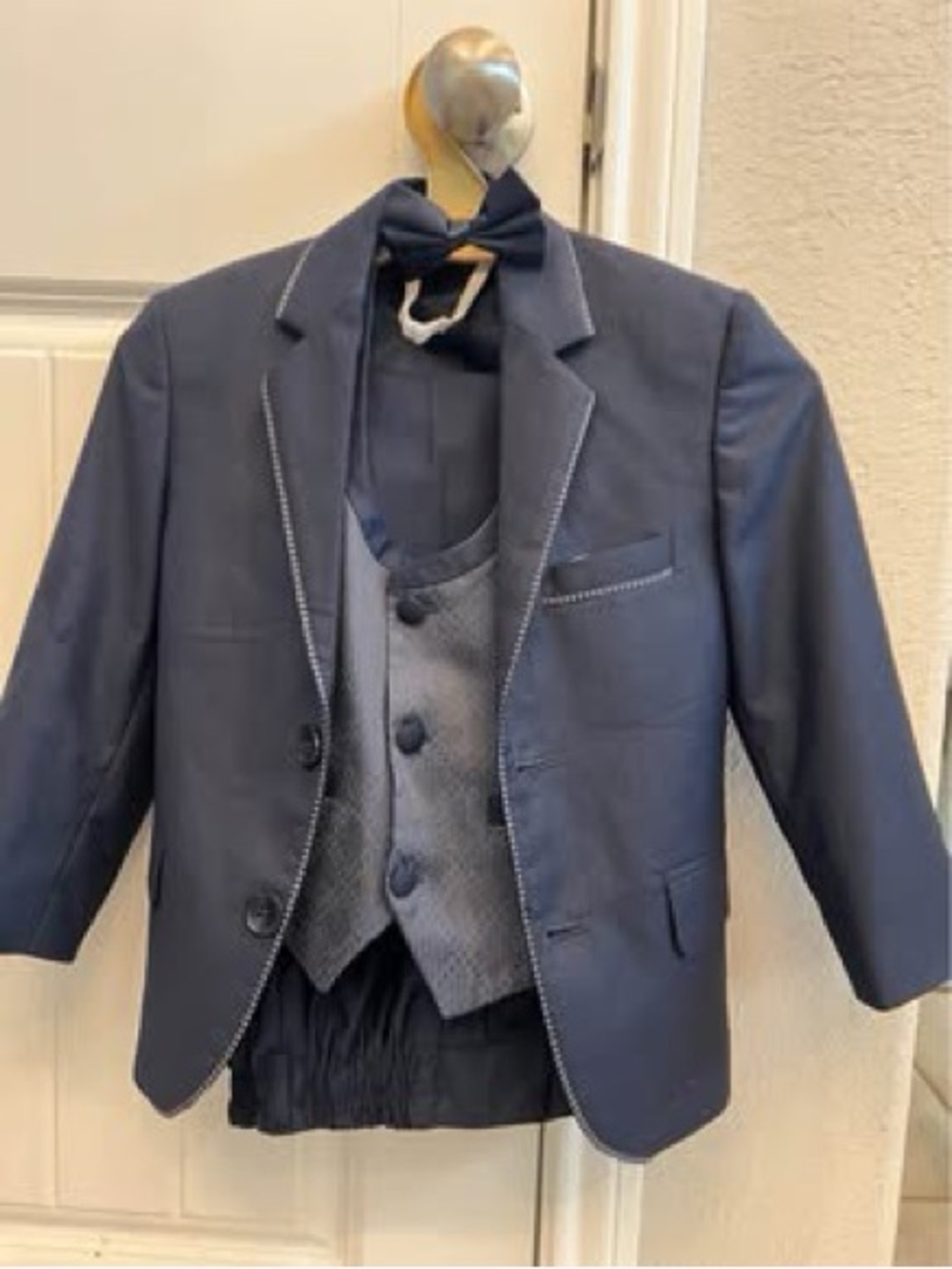Boys' Navy Three-Piece Formal Suit with Vest and Bow Tie